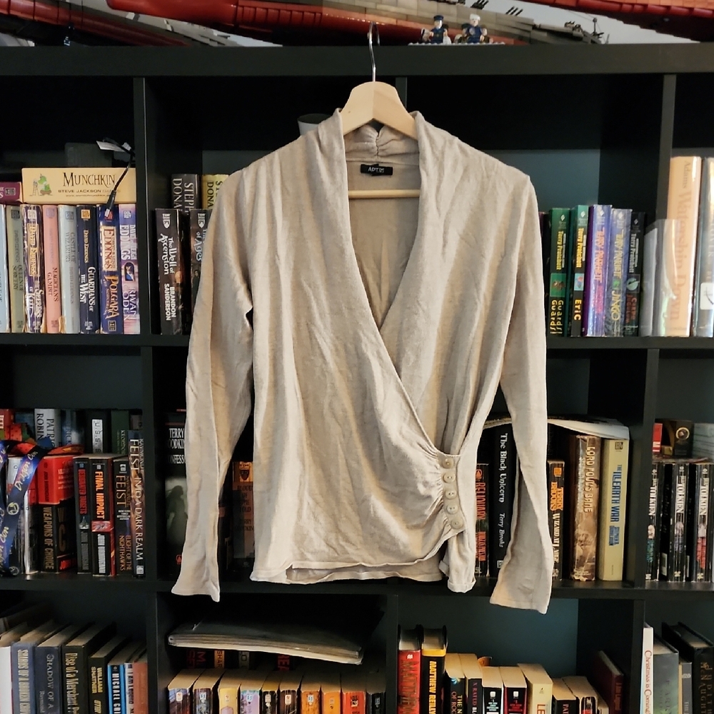 Apt. 9 Light Taupe Wrap-Front Long Sleeve Top